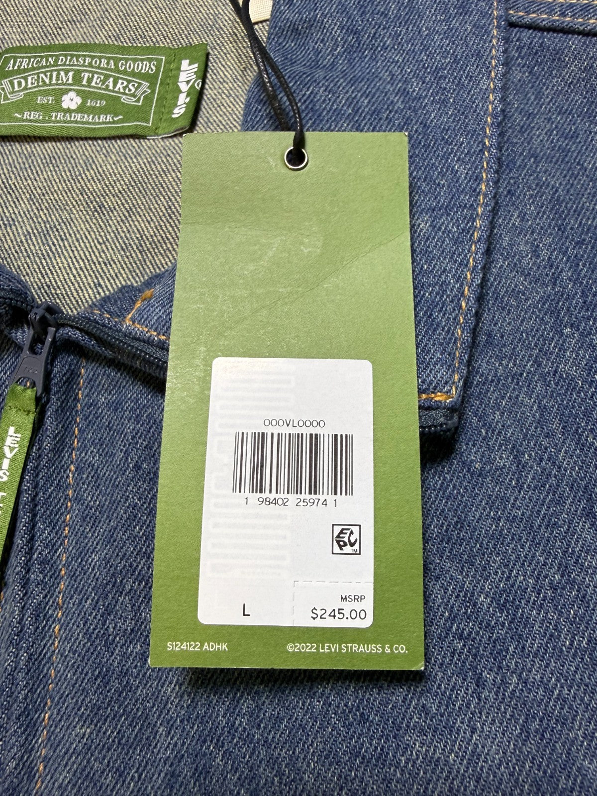 NWT Levi's X Tears Denim Track Jacket Men Large Blue Full-Zip Collared Pockets