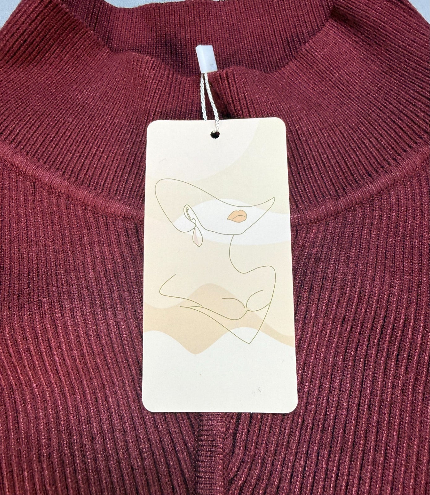 Women's Oversized Ribbed Knit Sweater Medium Burgundy Pullover Mock Neck Preppy
