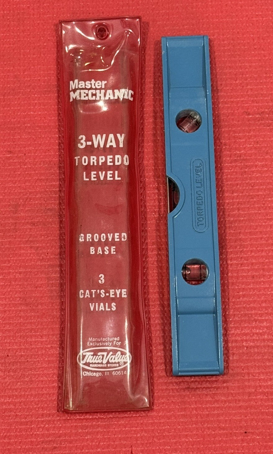 Vintage Master Mechanic NEW 3-Way Torpedo Level Grooved Base Aluminum 9”  W/BAG