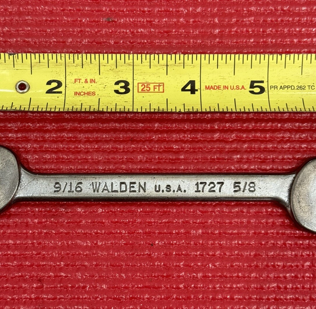 Vintage Rare Walden Tools 1727, 9/16" x 5/8" Open End Wrench Made in USA