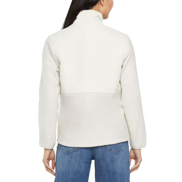 Eddie Bauer Mixed Media Fleece Jacket Women's Large White Cream Full Zip Casual