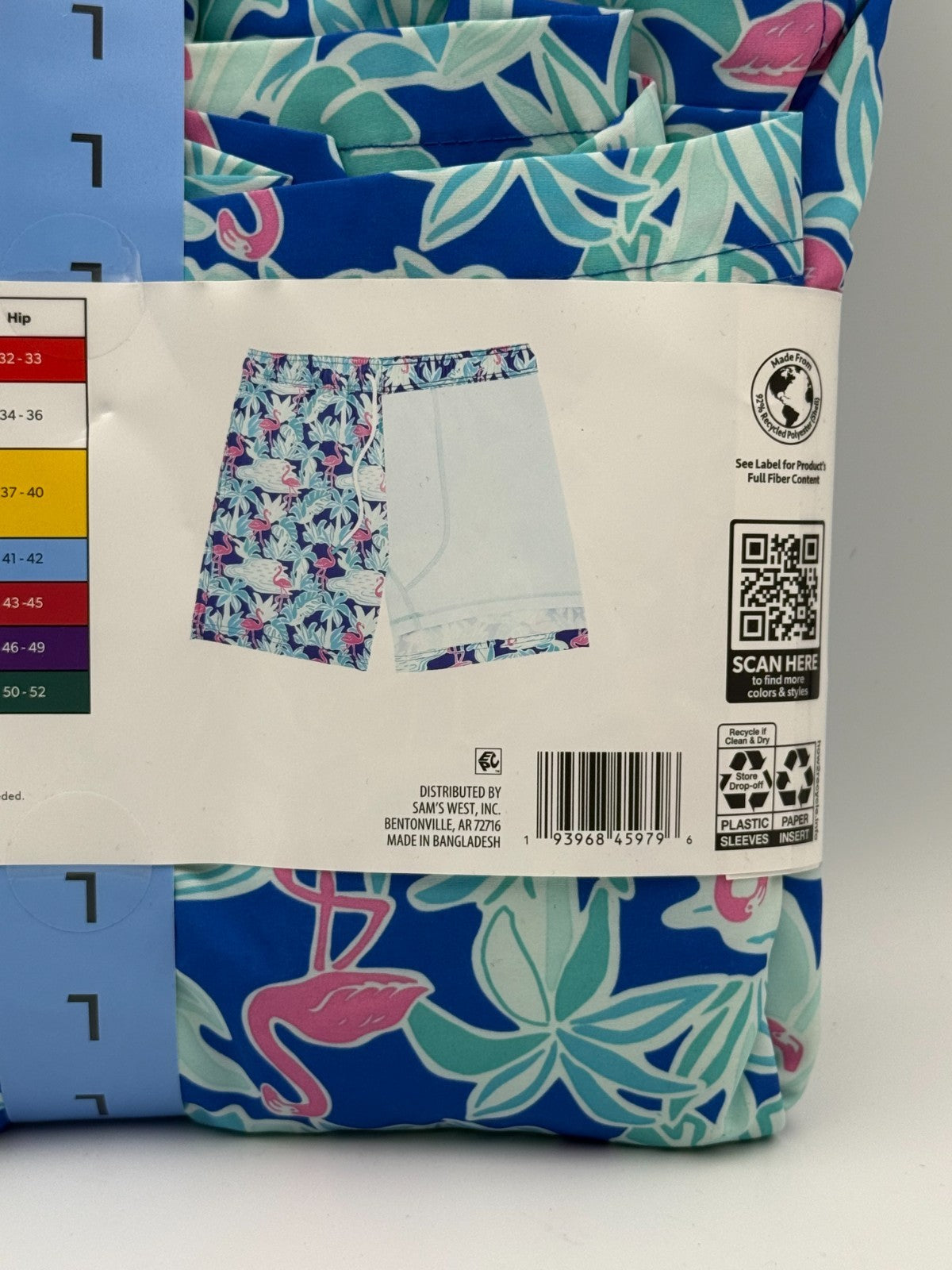 NWT Member's Mark Resort Swim Trunks Men Large Blue Flamingo Lined 4-Way Stretch
