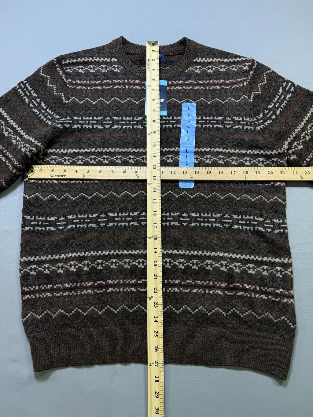 NWT Land's End Fair Isle Sweater Men's Large Brown Knitted Crew Neck Long Sleeve
