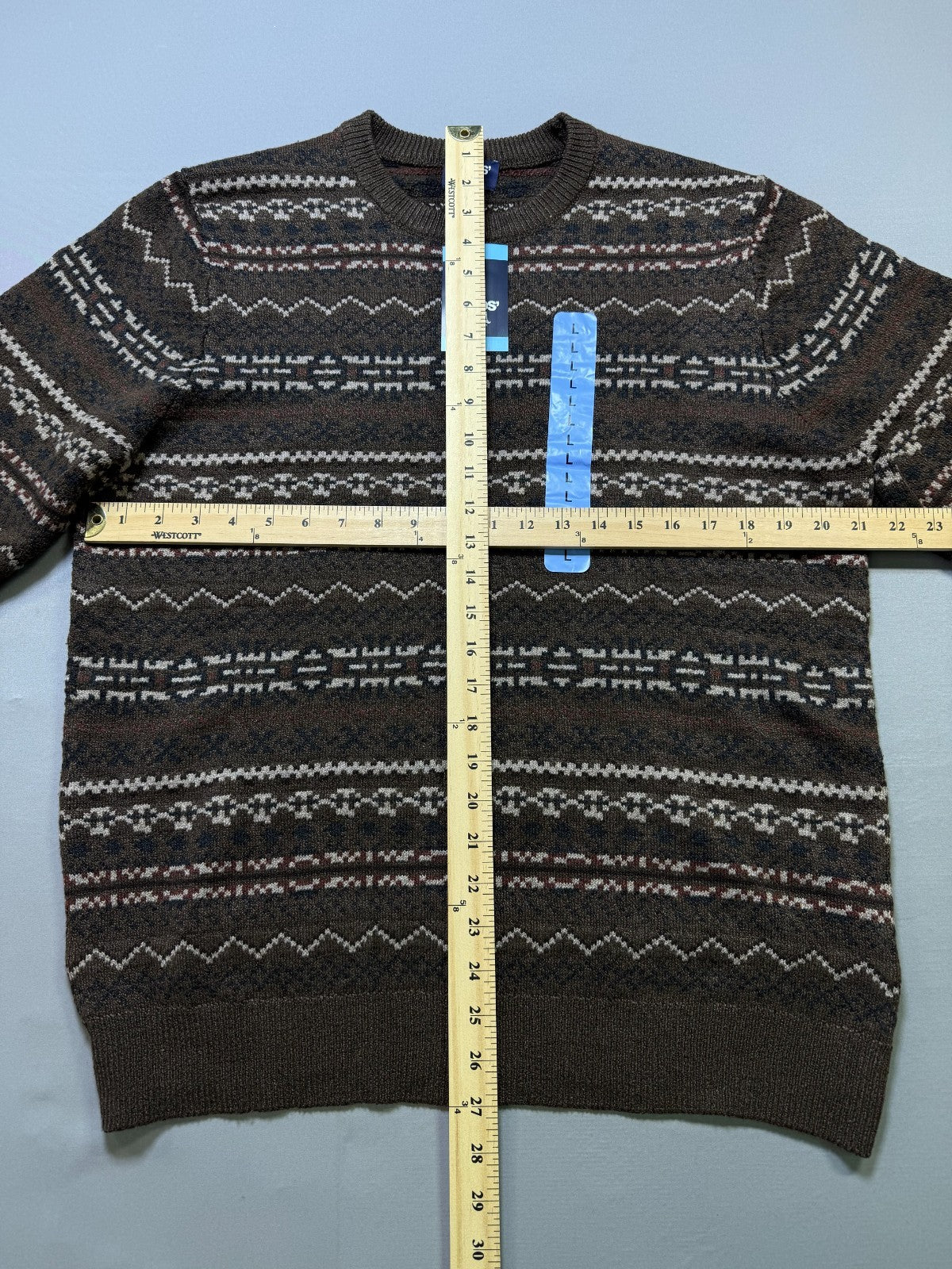 NWT Land's End Fair Isle Sweater Men's Large Brown Knitted Crew Neck Long Sleeve
