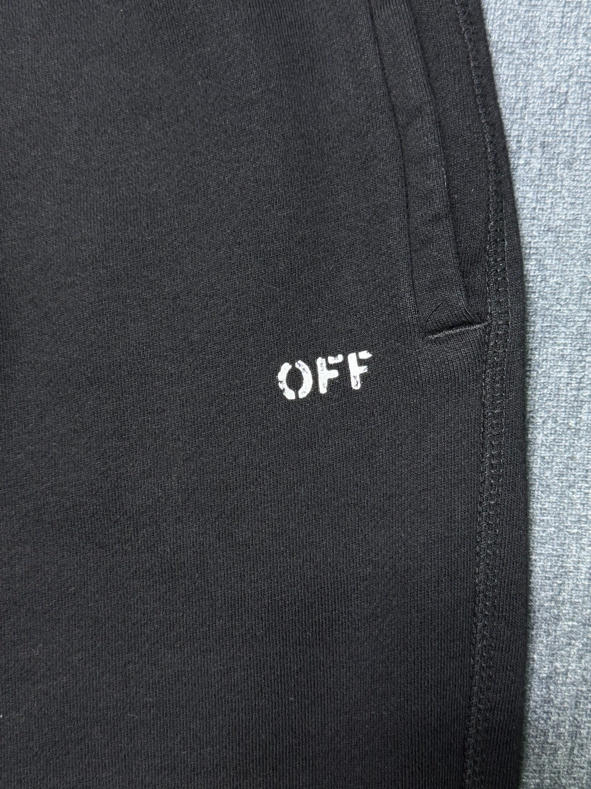 Off-White Stamp Plain Sweatpants Black Kids 12 Black Slash Pockets 100% Cotton