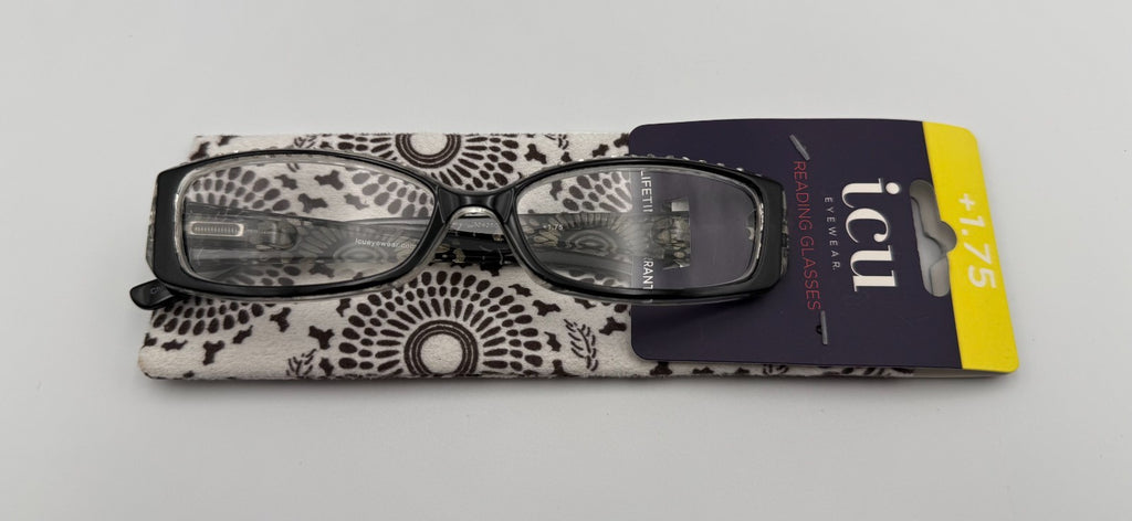 ICU Eyewear Women's Reading Glasses +1.75 Magnification Black Frame With Case