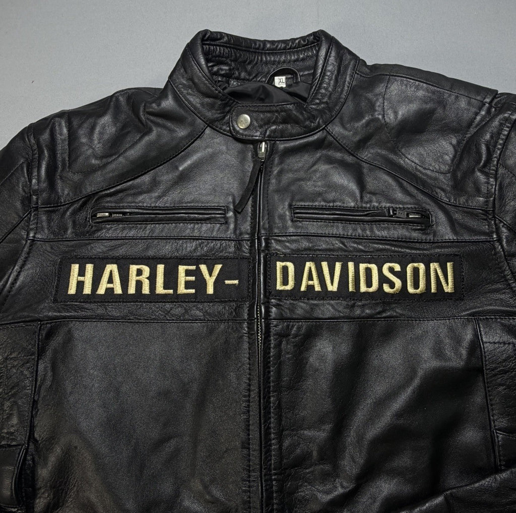 Real Leather Harley Davidson Men's XL Embroidered Motorcycle Biker Jacket