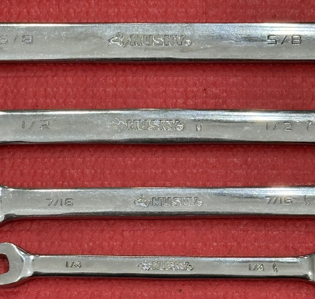 Vintage Husky Tools 4 PC SAE Ratcheting Combination Wrench Set 12PT