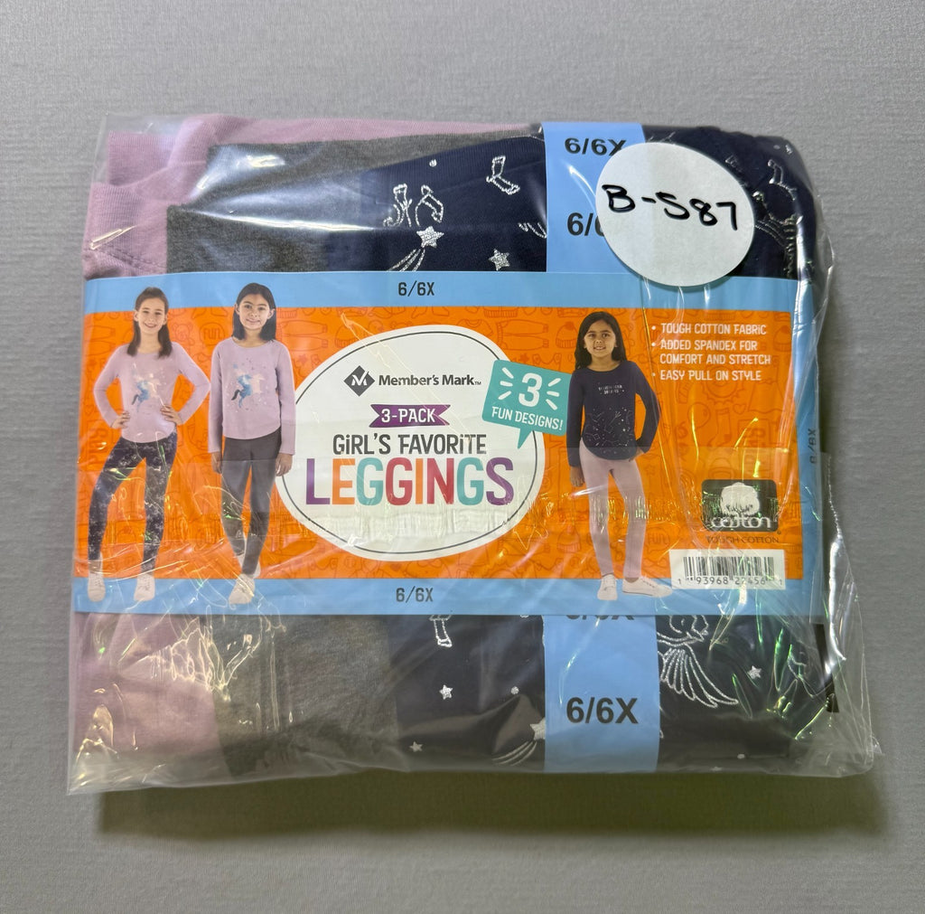 NWT Member's Mark My Favorite Leggings Girls (6/6X) Multicolor Preppy - 3-Pack