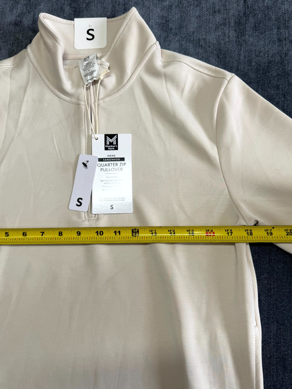 NEW Member's Mark Quarter Zip Pullover Sweatshirt Men's Small Beige Long Sleeve