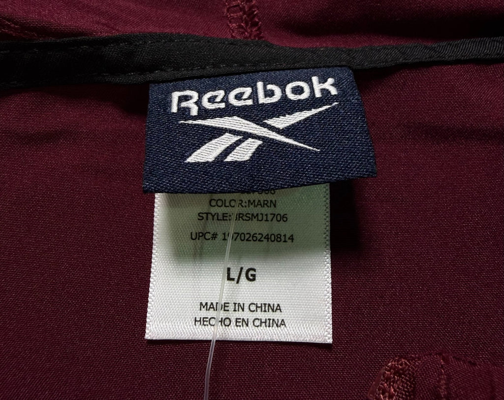 Reebok Full Zip Color Block Adjustable Hood Woven Jacket Men Large Maroon/Black