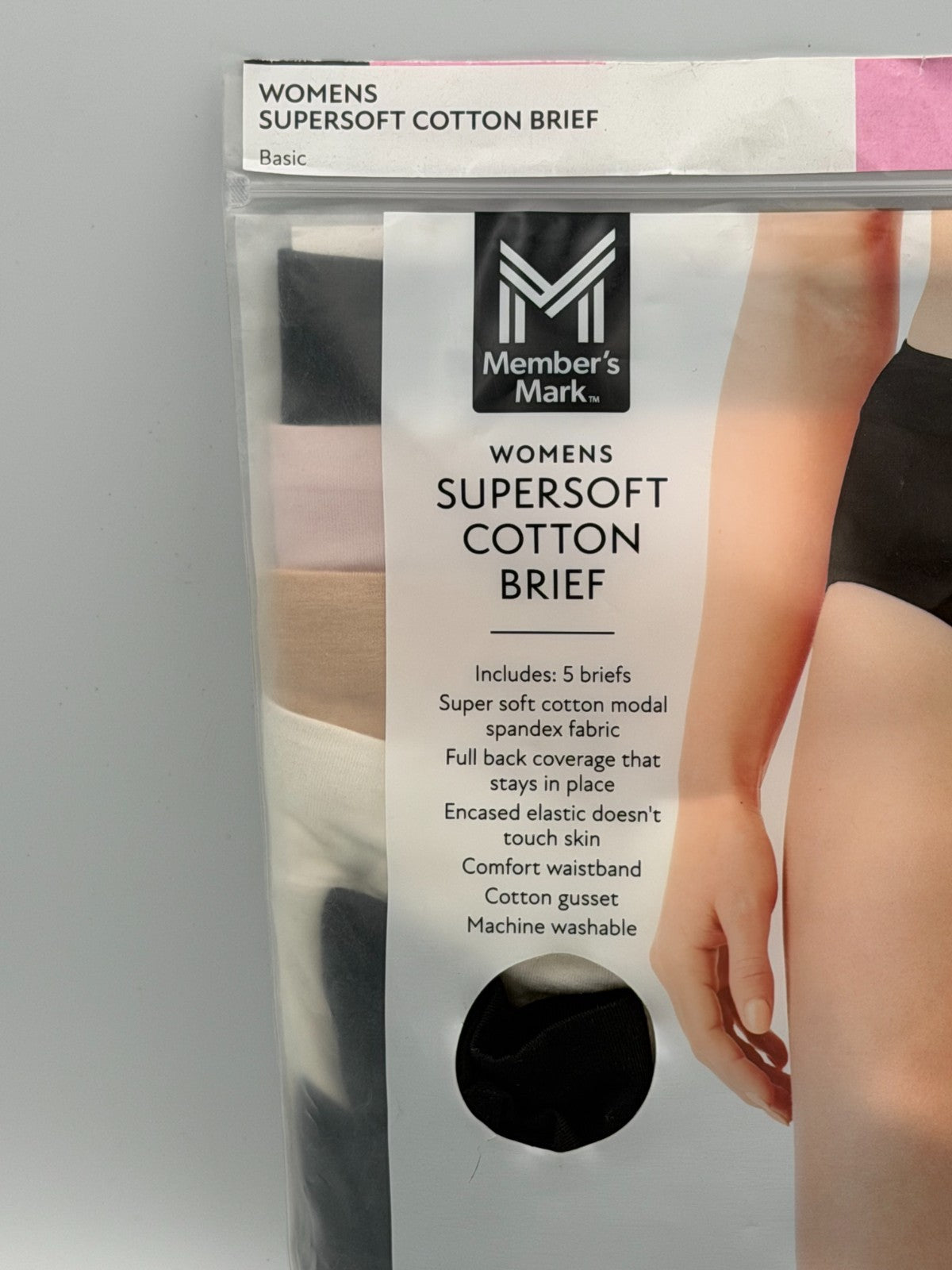 NWT Member's Mark Supersoft Cotton Brief Women's Small Black Comfort - 5-Pack