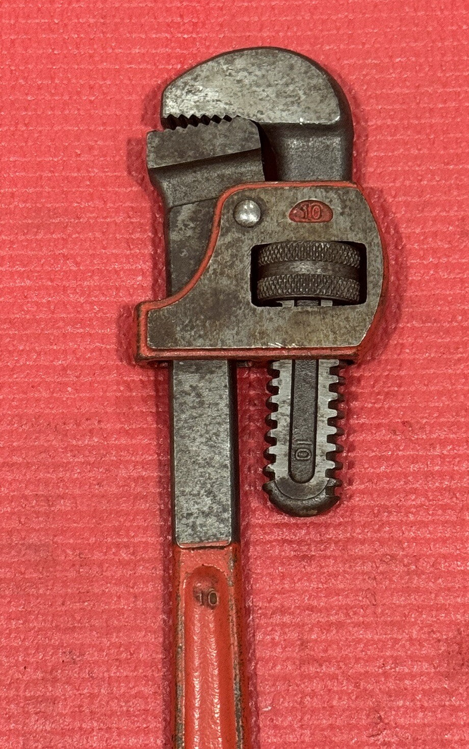 Vintage 10M 10" Adjustable Pipe Wrench B15 Heavy Duty Red Handle Made in USA