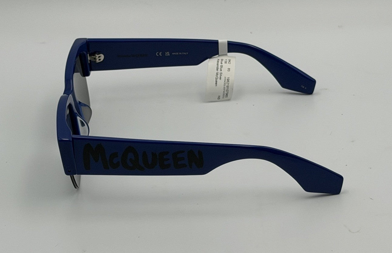 Alexander McQueen 76000236 Blue Rectangular Sunglasses Bold Logo Unisex Italy