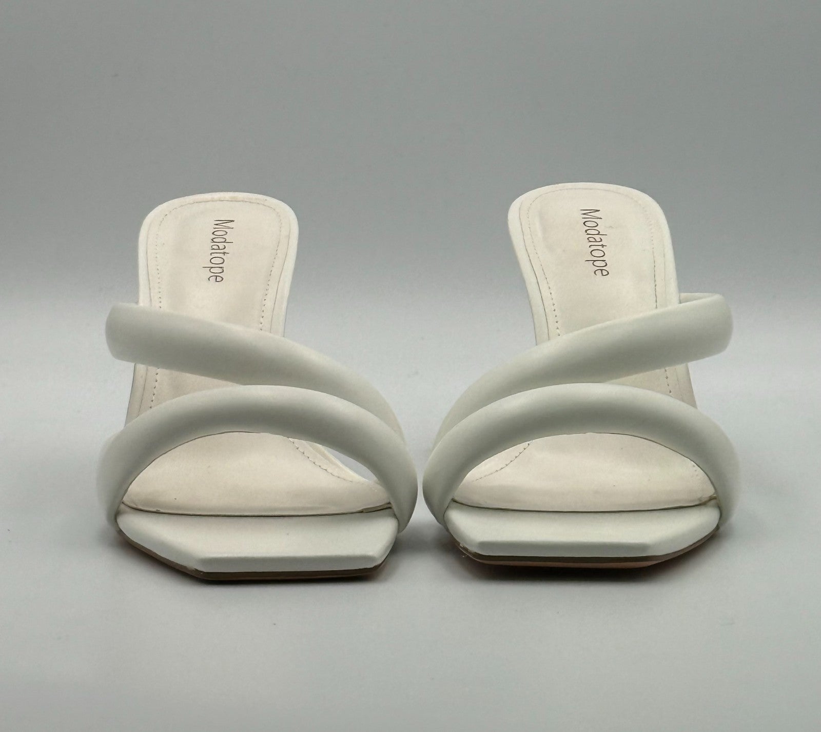 New Modatope Mule Heeled Sandals Women 9 White Leather High Heels Cocktail Party