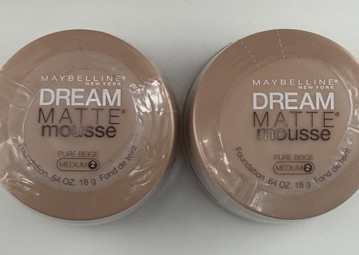 Lot of 2 Maybelline Dream Matte Mousse Foundation Pure Beige Medium 2 SEALED