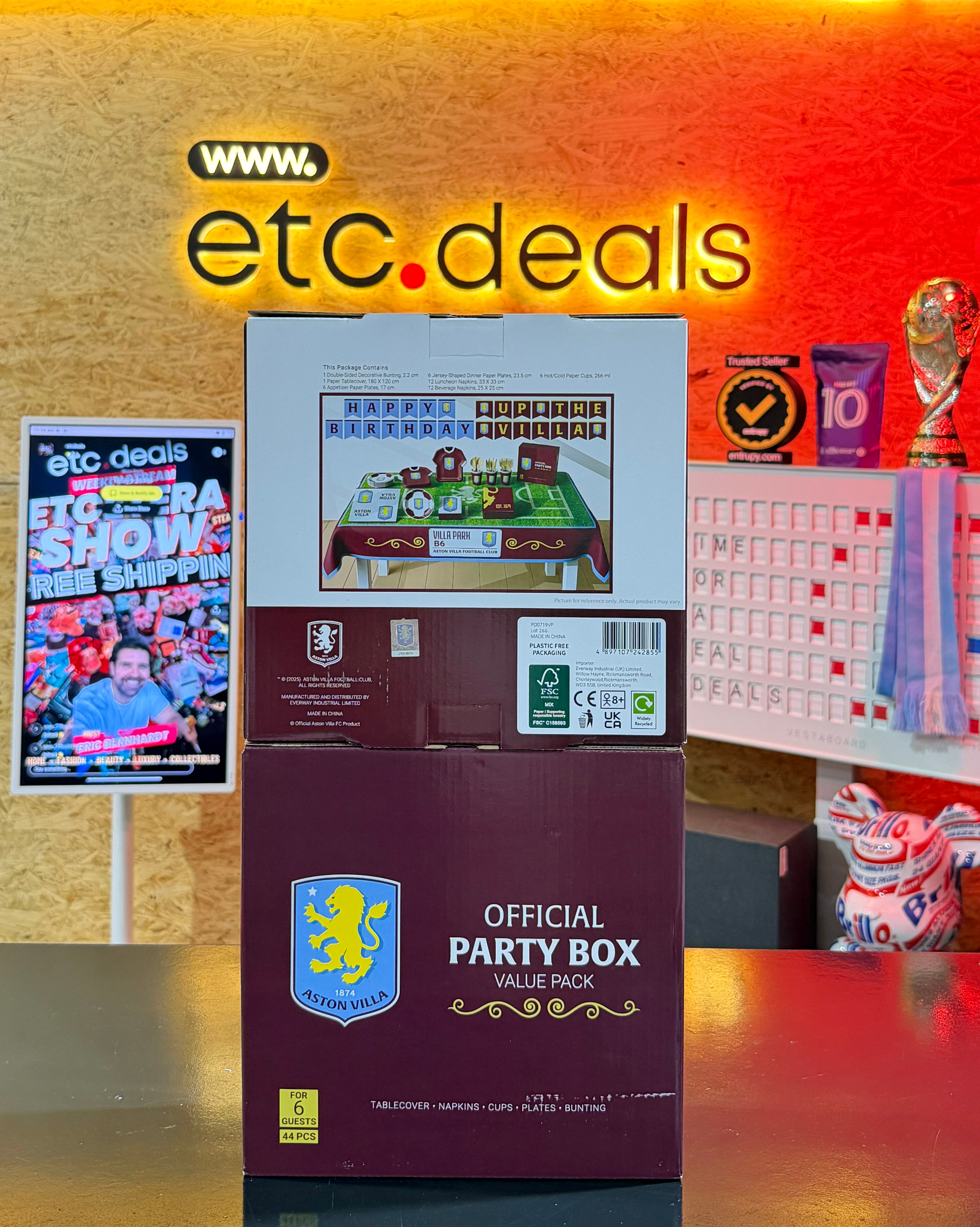 Aston Villa FC Official Licensed All-in-One Party Box – 44 Pieces for 6 Guests