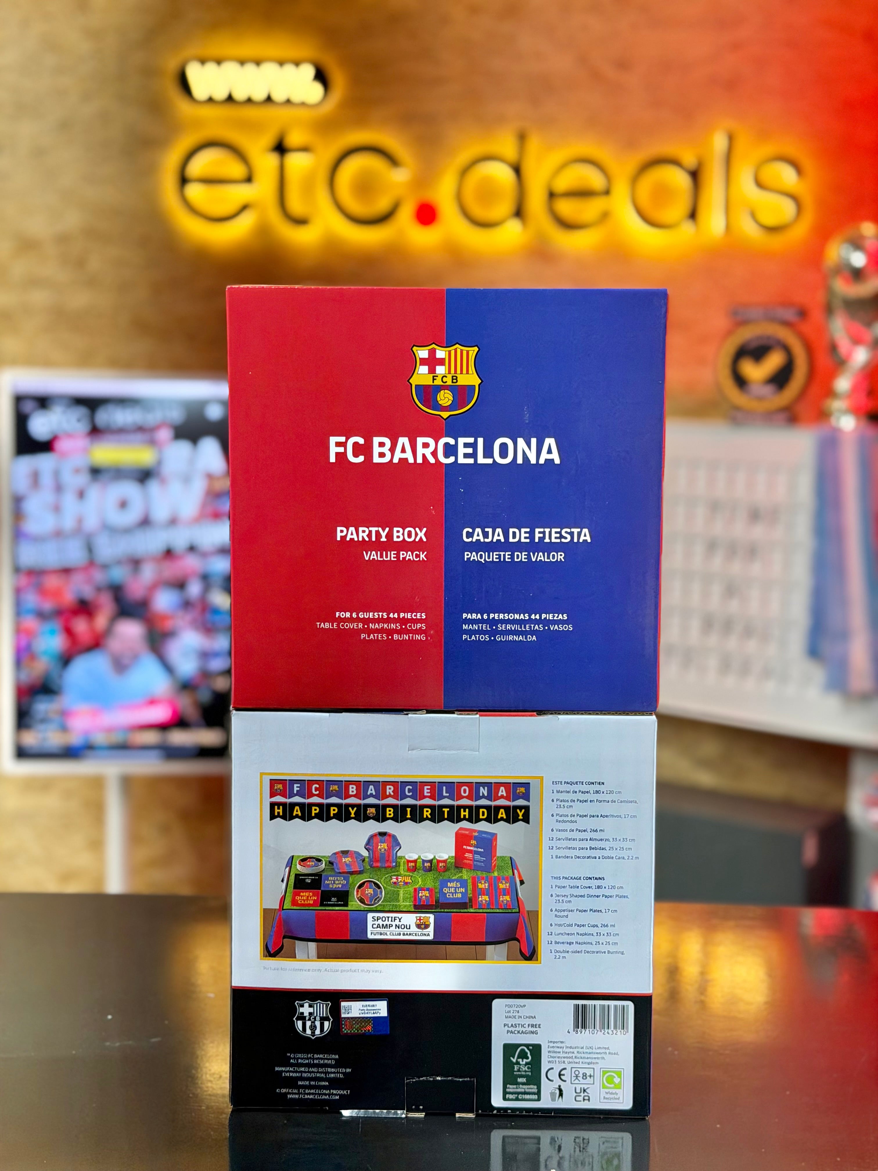 FC Barcelona Official Licensed Party Box – 44-Piece Birthday Party Set for 6 Guests