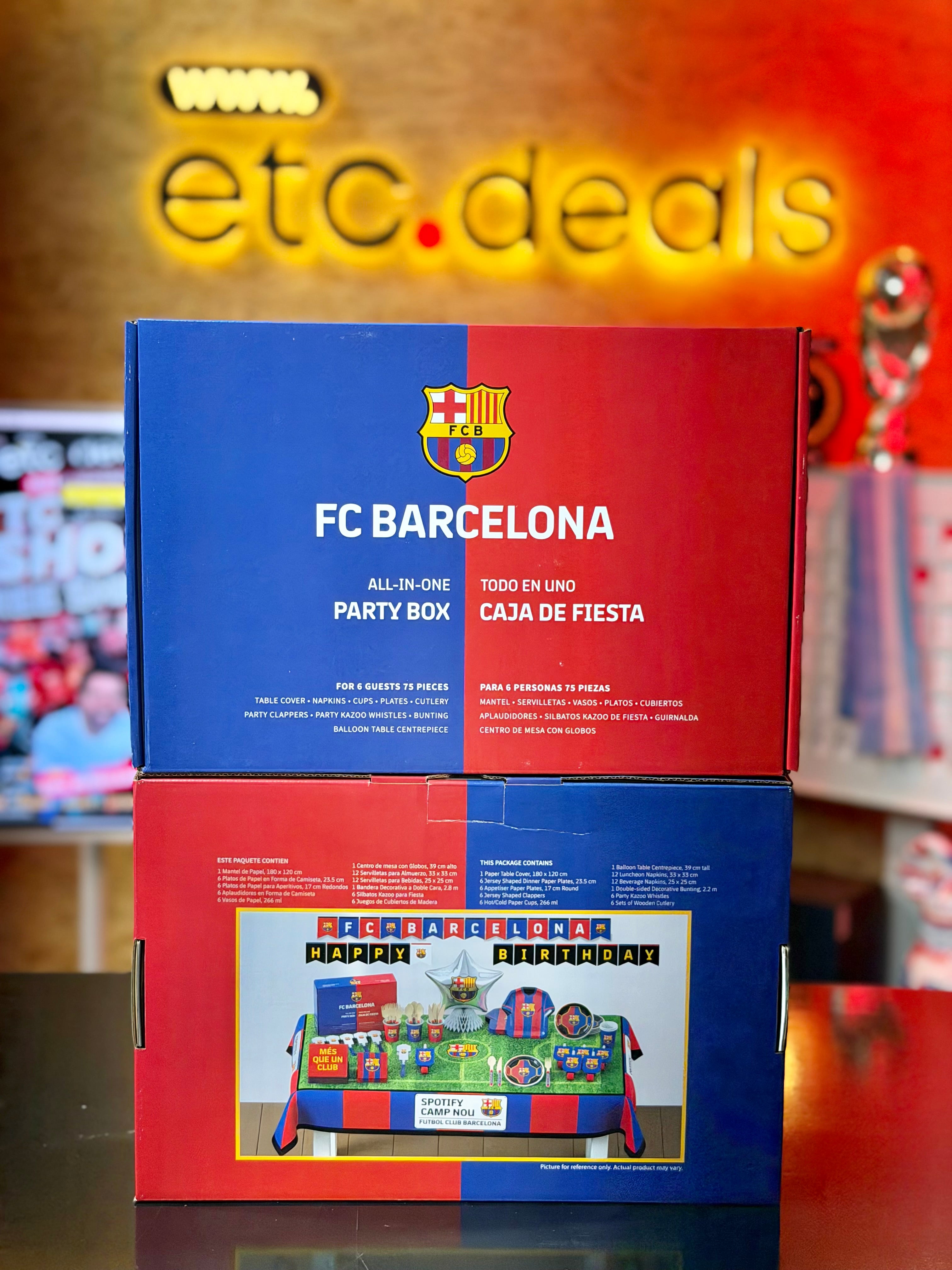FC Barcelona All-in-One Birthday Party Box – 75 Piece Set for 6 Guests