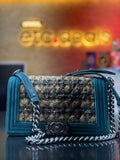 Chanel Paris-Edinburgh 2013 Medium Boy Bag Teal Velvet Tweed Karl Lagerfeld