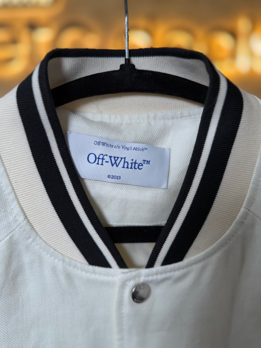 Off-White Souvenir Logo Embroidered Linen Varsity Jacket 52 – White / Black