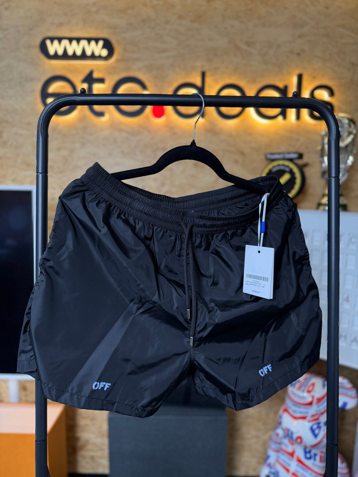 Off-White Men’s Logo Print Swim Shorts – Black/Blue – Size XL – New With Tags