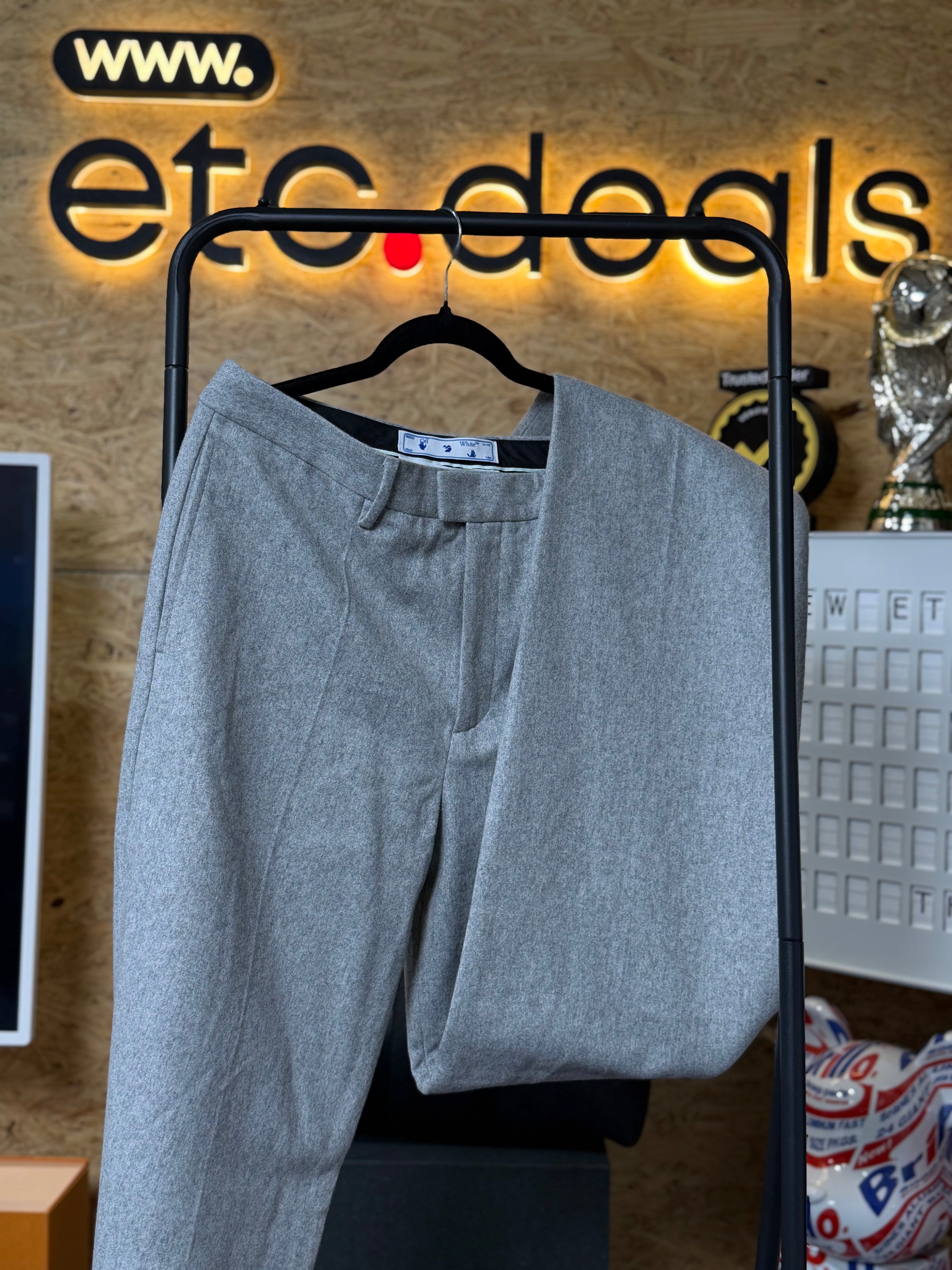 Off-White c/o Virgil Abloh Men’s Grey Tailored Dress Trousers – Wool Pants