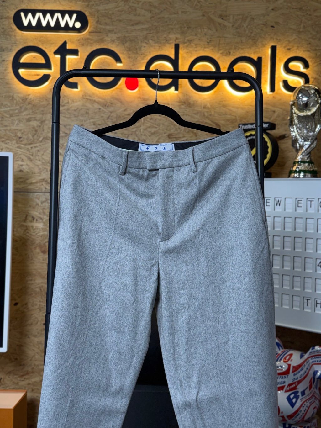 Off-White c/o Virgil Abloh Men’s Grey Tailored Dress Trousers – Wool Pants
