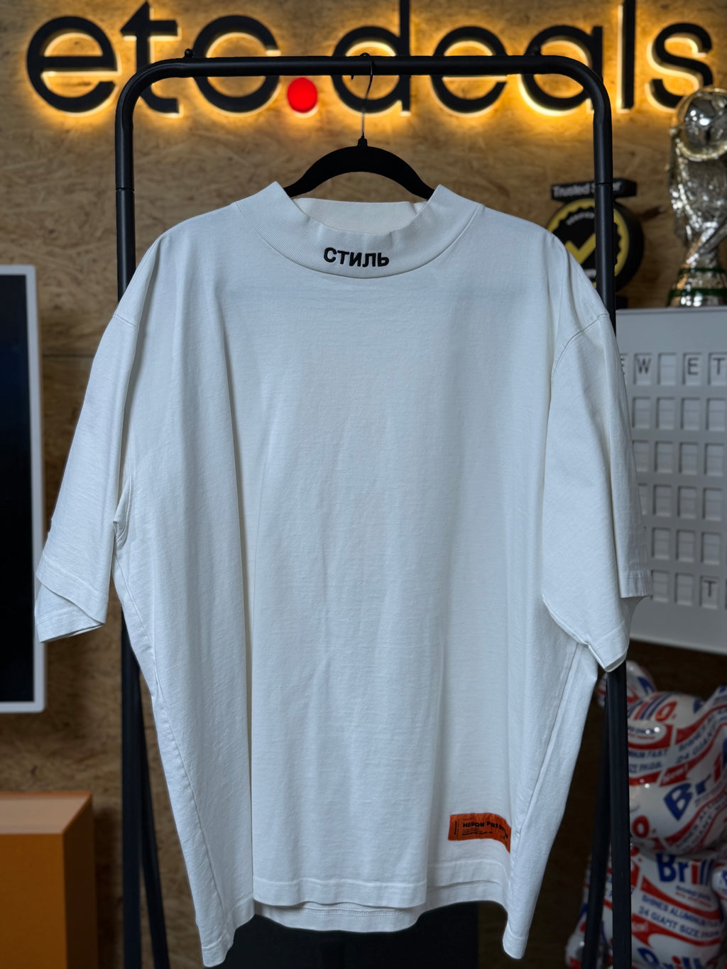 Heron Preston СТИЛЬ Mock Neck T-Shirt White Men’s Size XL Oversized