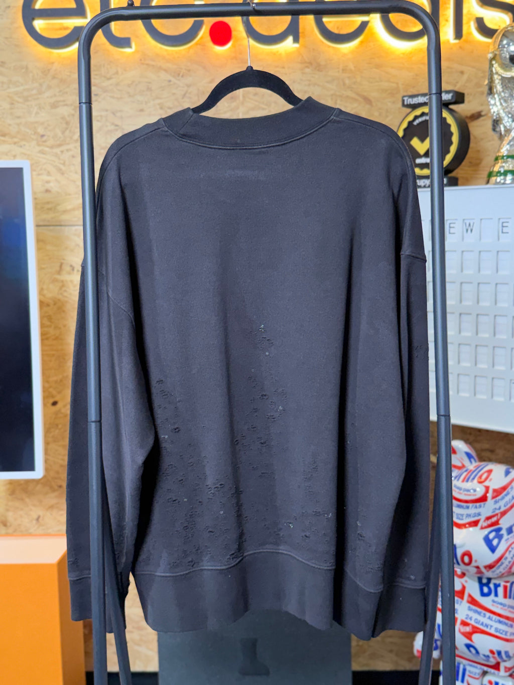 Palm Angels Property Of Distressed Crewneck Sweatshirt Black Men’s Size L