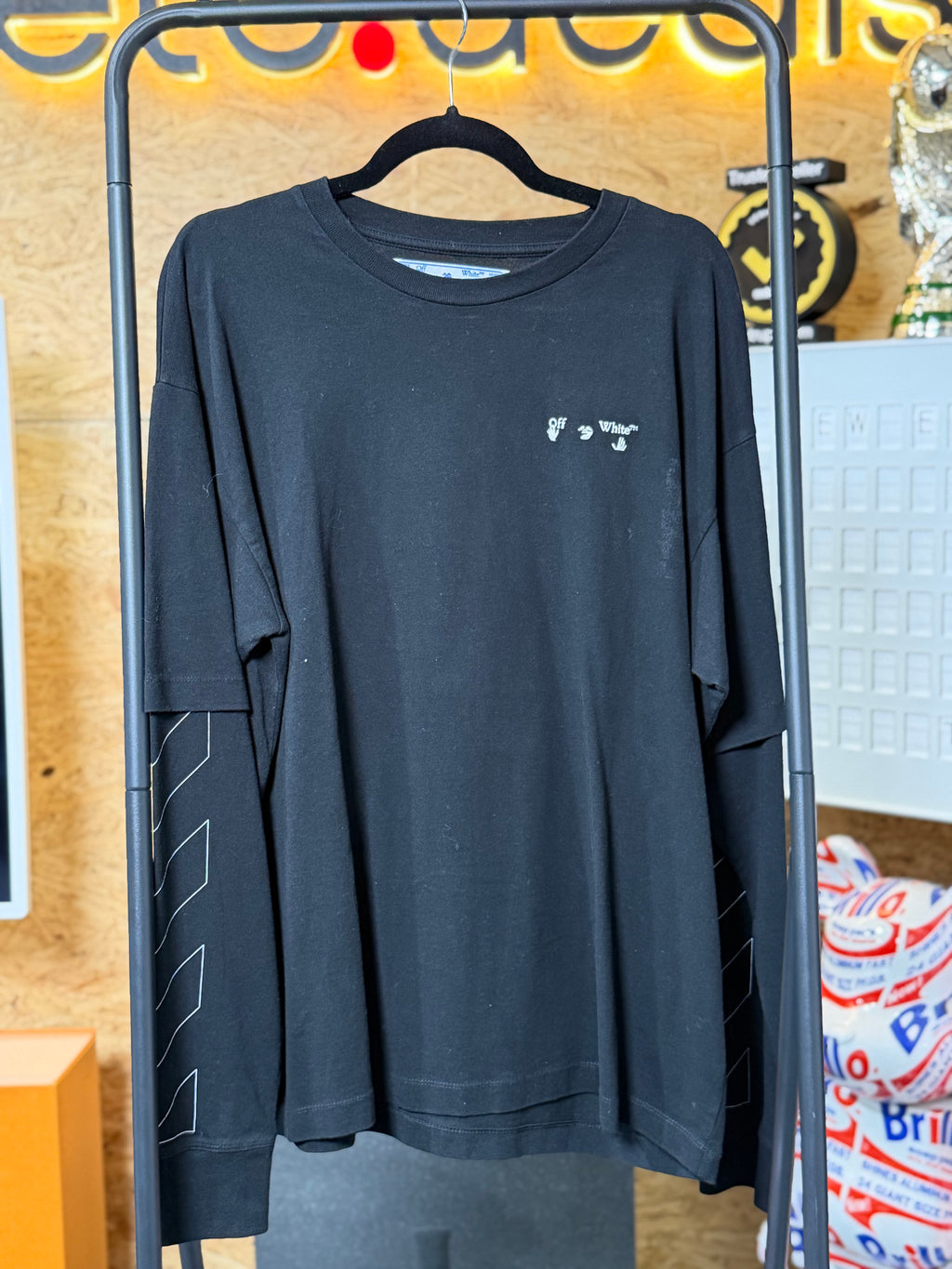 Off-White LG-425 Layered Long Sleeve T-Shirt Black Men’s Size M Double Sleeve