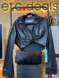 Off-White Leather Twist Crop Shirt Jacket Black Women’s IT 42 NWT