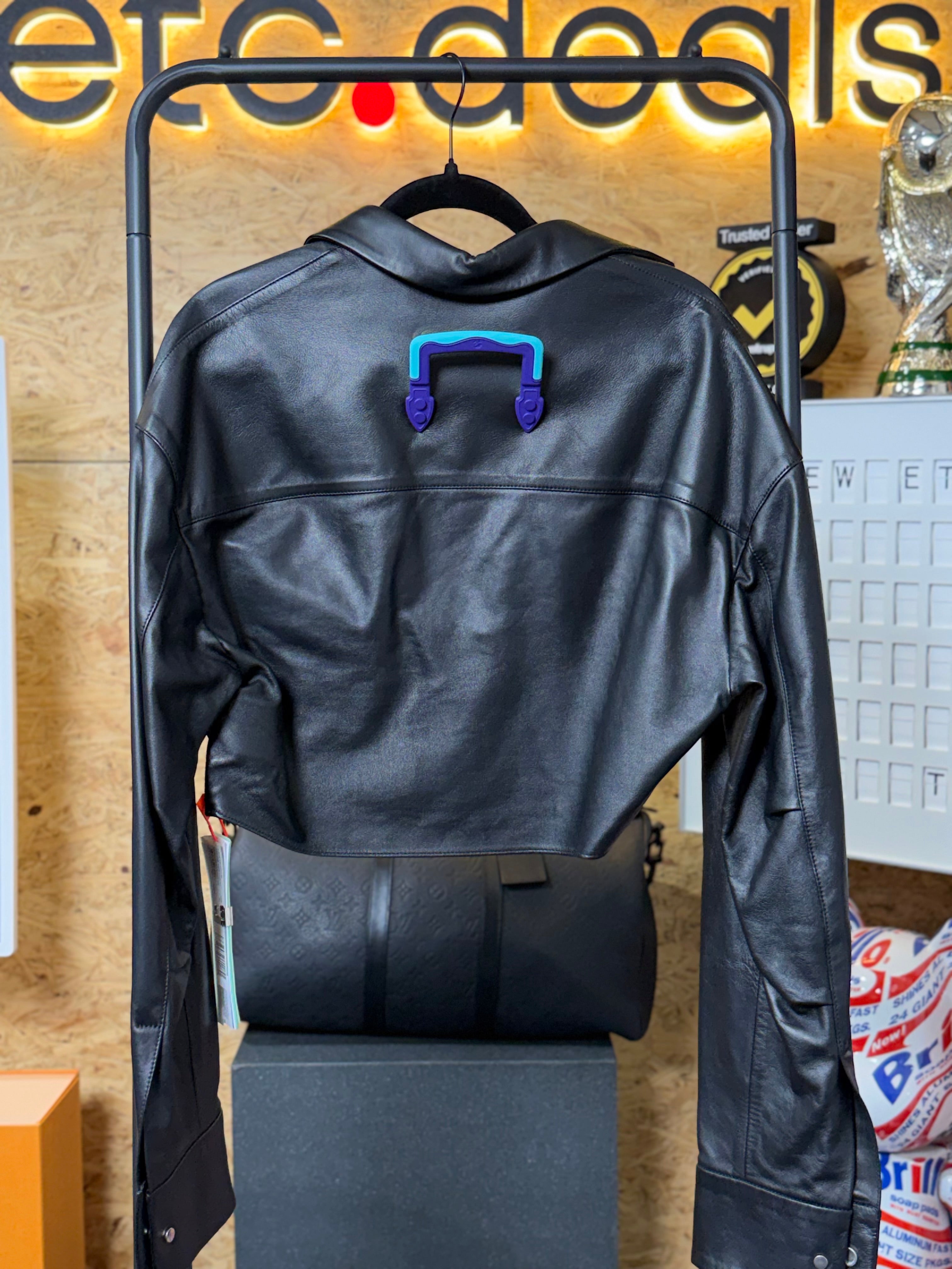 Off-White Leather Twist Crop Shirt Jacket Black Women’s IT 42 NWT