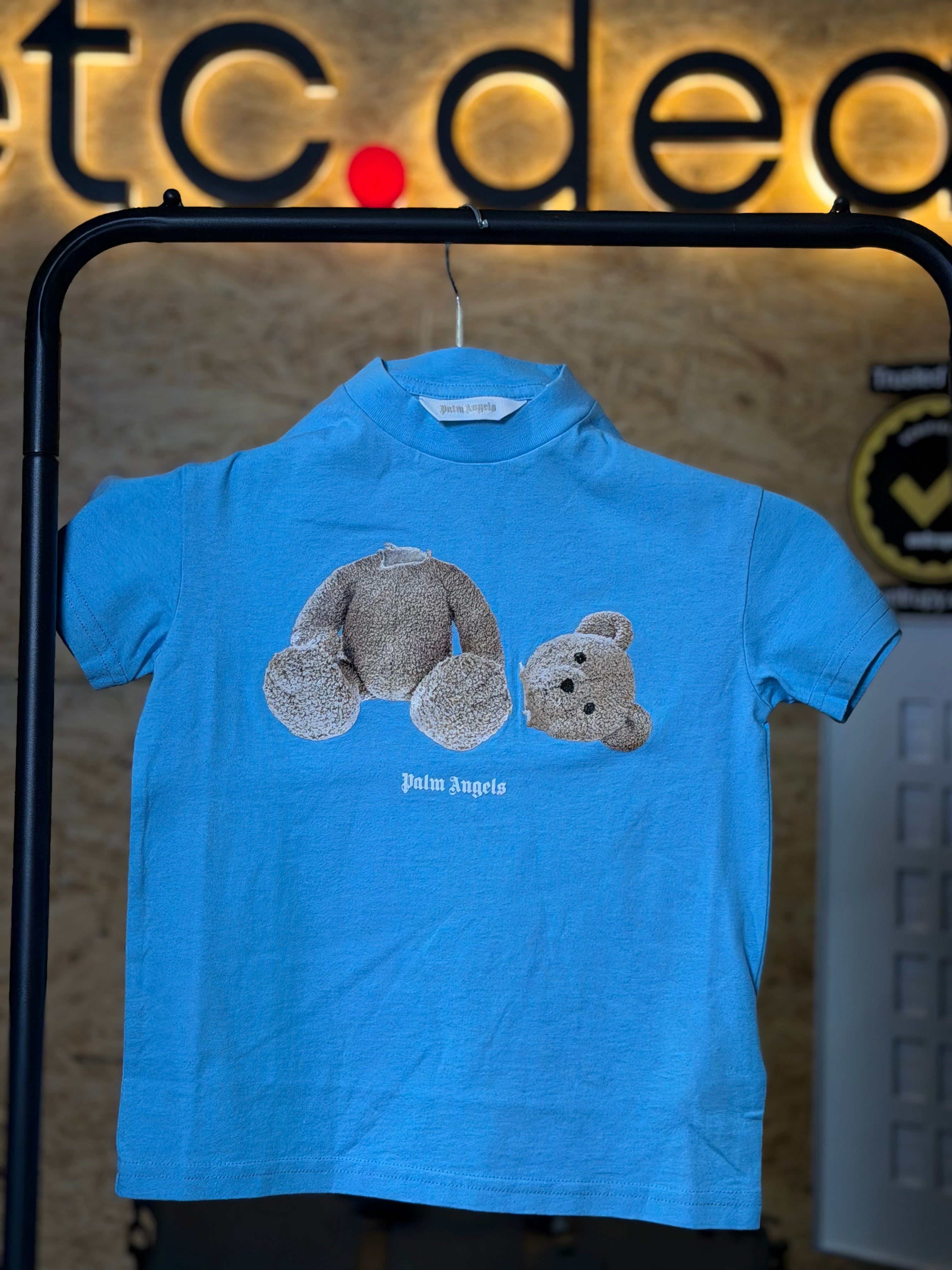 Palm Angels Kids Decapitated Teddy Bear T-Shirt Blue Size 4Y Boys 100% Cotton