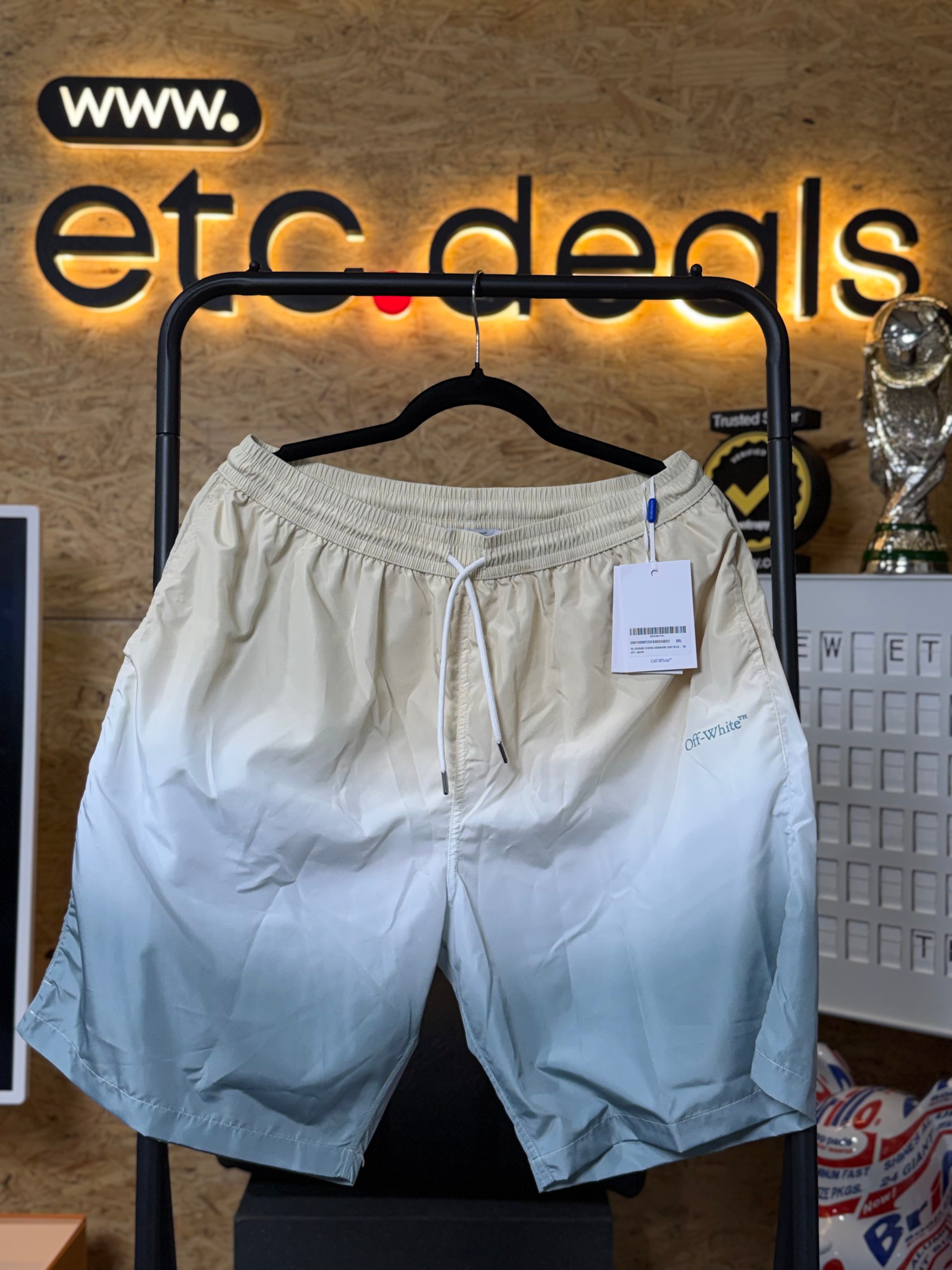 Off-White SS25 Degradé Surfer Swim Shorts Beige Light Blue Men’s XXL NWT