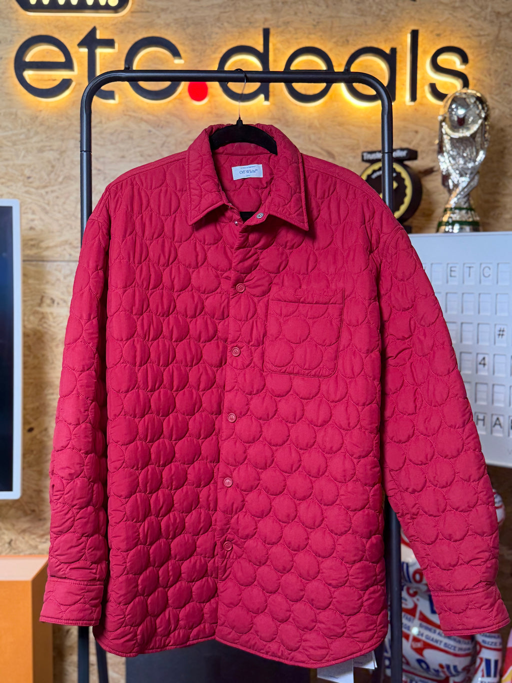 Off-White Patch Arrow Quilted Overshirt Rio Red Men’s Size M y XL NWT