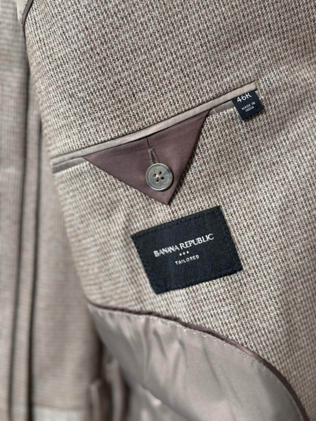 Banana Republic Tailored Men’s 2-Piece Suit Brown Micro Check Blazer 46R Pants 36x30