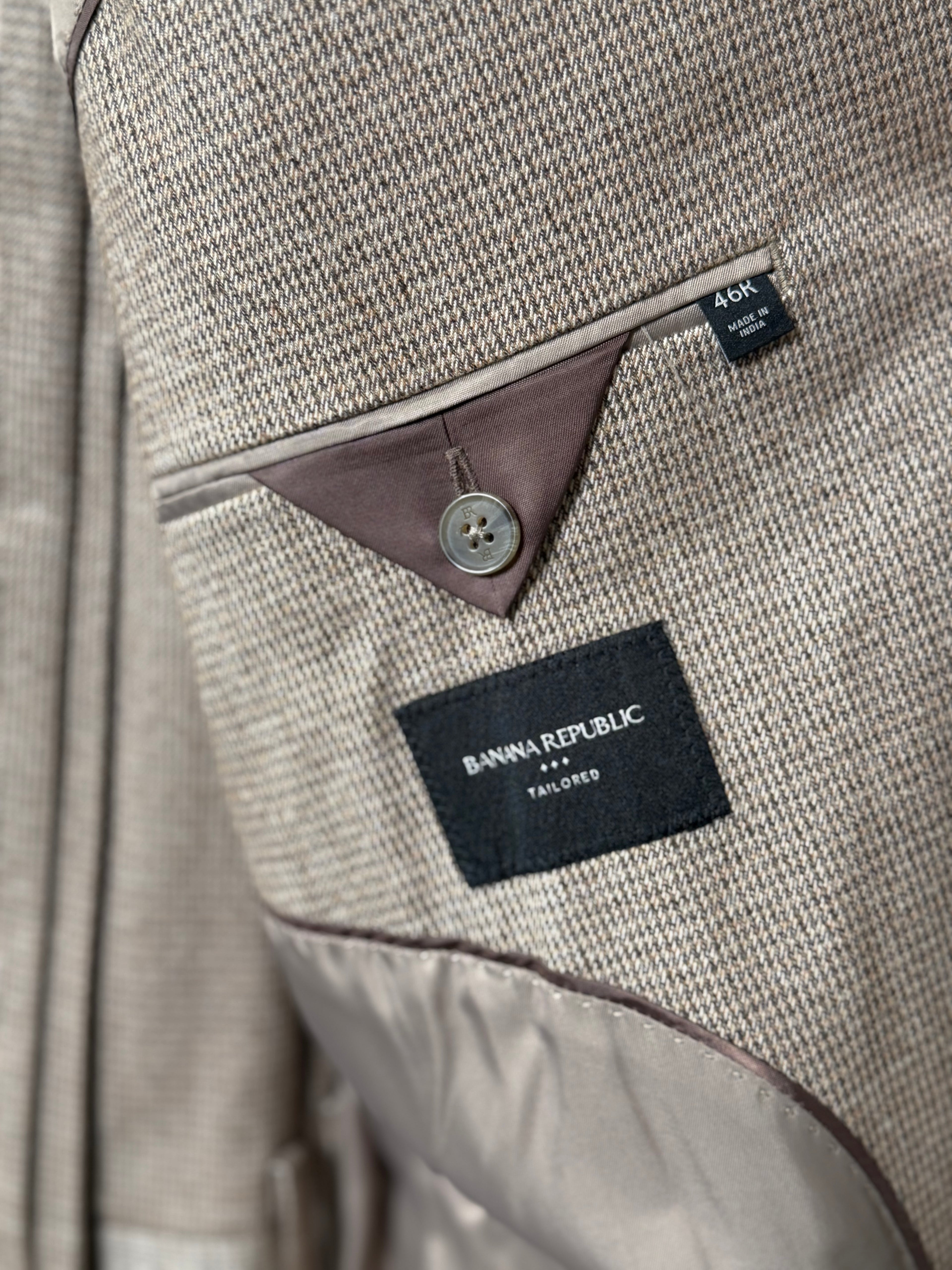 Banana Republic Tailored Men’s 2-Piece Suit Brown Micro Check Blazer 46R Pants 36x30