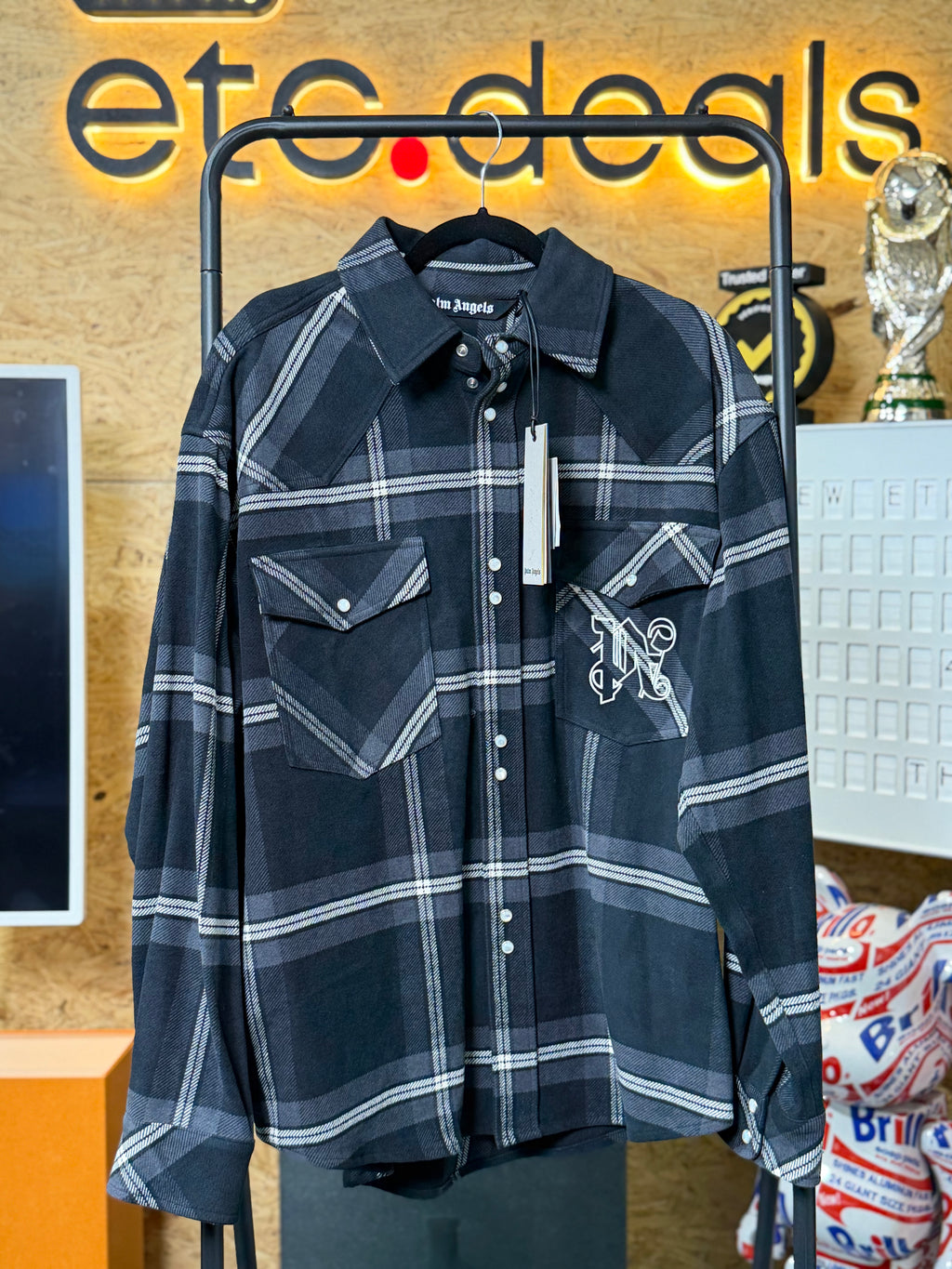 Palm Angels Monogram Check Overshirt Anthracite Men’s IT 48 NWT