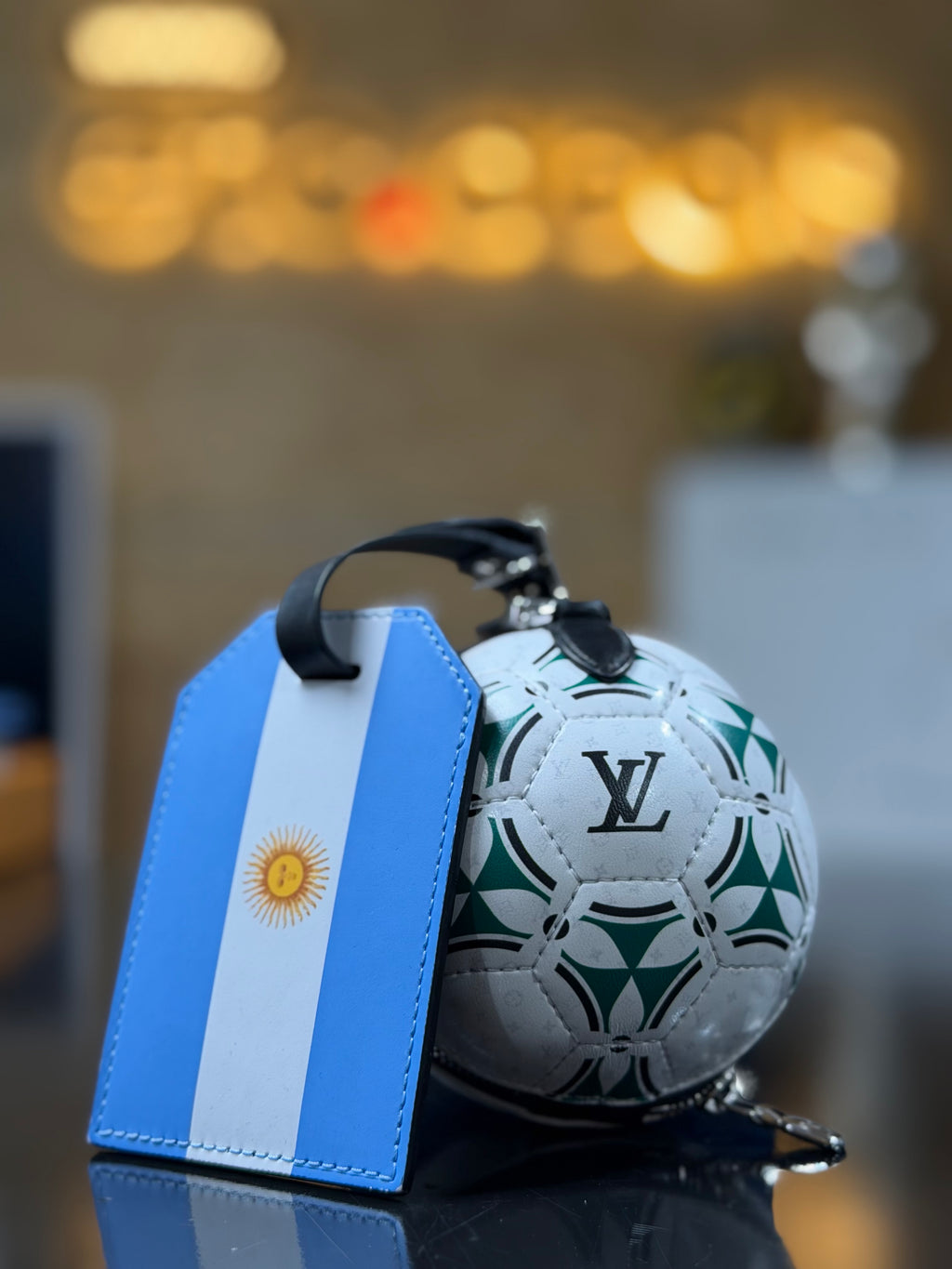 Louis Vuitton LV Football Pouch Bag Charm M02430 w/ Argentina Flag Luggage Tag