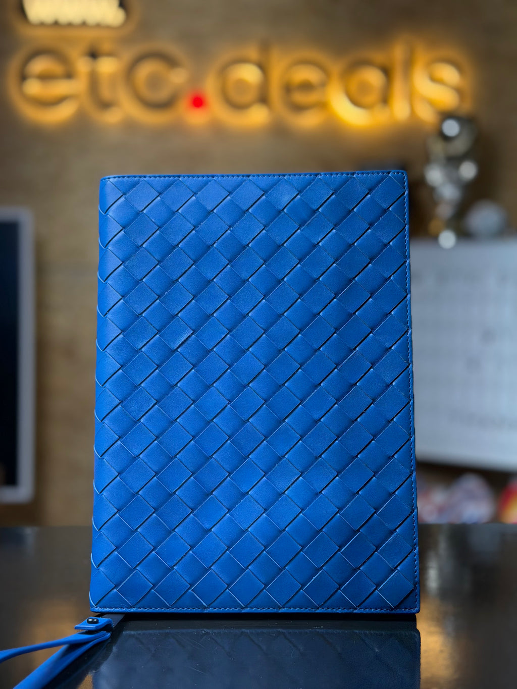 Bottega Veneta Intrecciato Blue Leather Document Case Clutch Wristlet