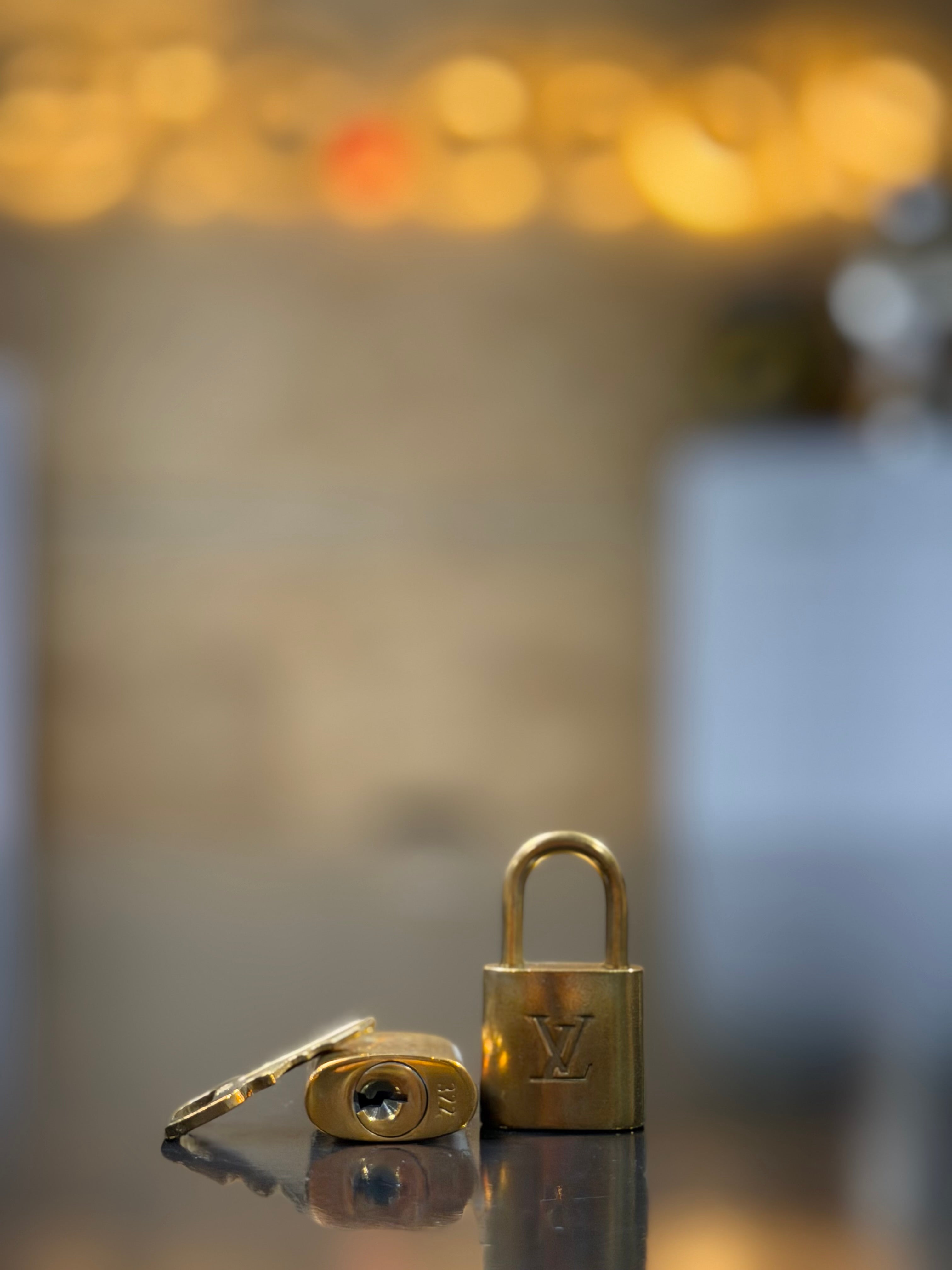 Louis Vuitton Authentic Brass Padlock Lock & Key Set LV Luggage Bag Accessory