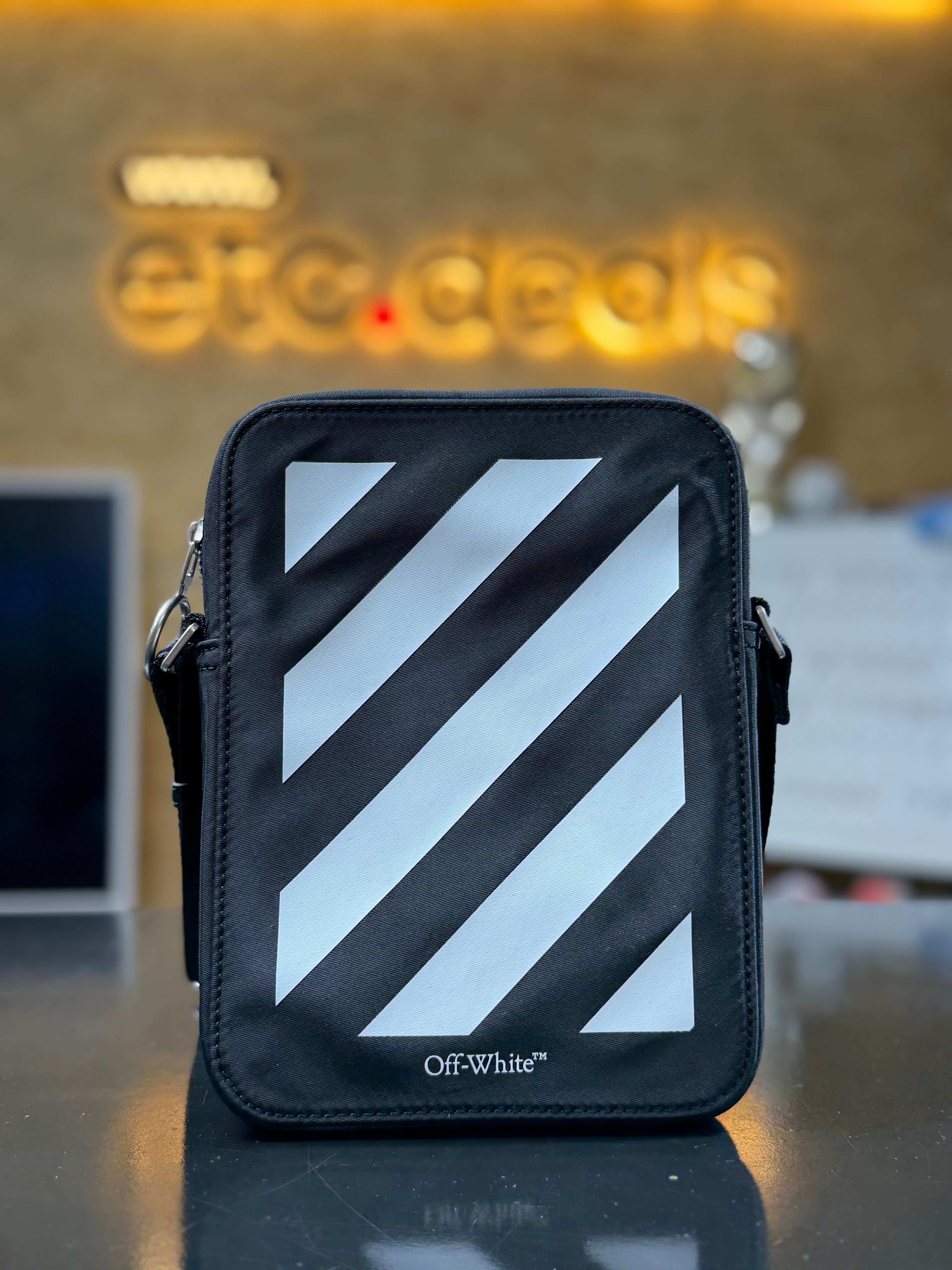 Off-White North South Flight Crossbody Bag Black Diagonal Stripe