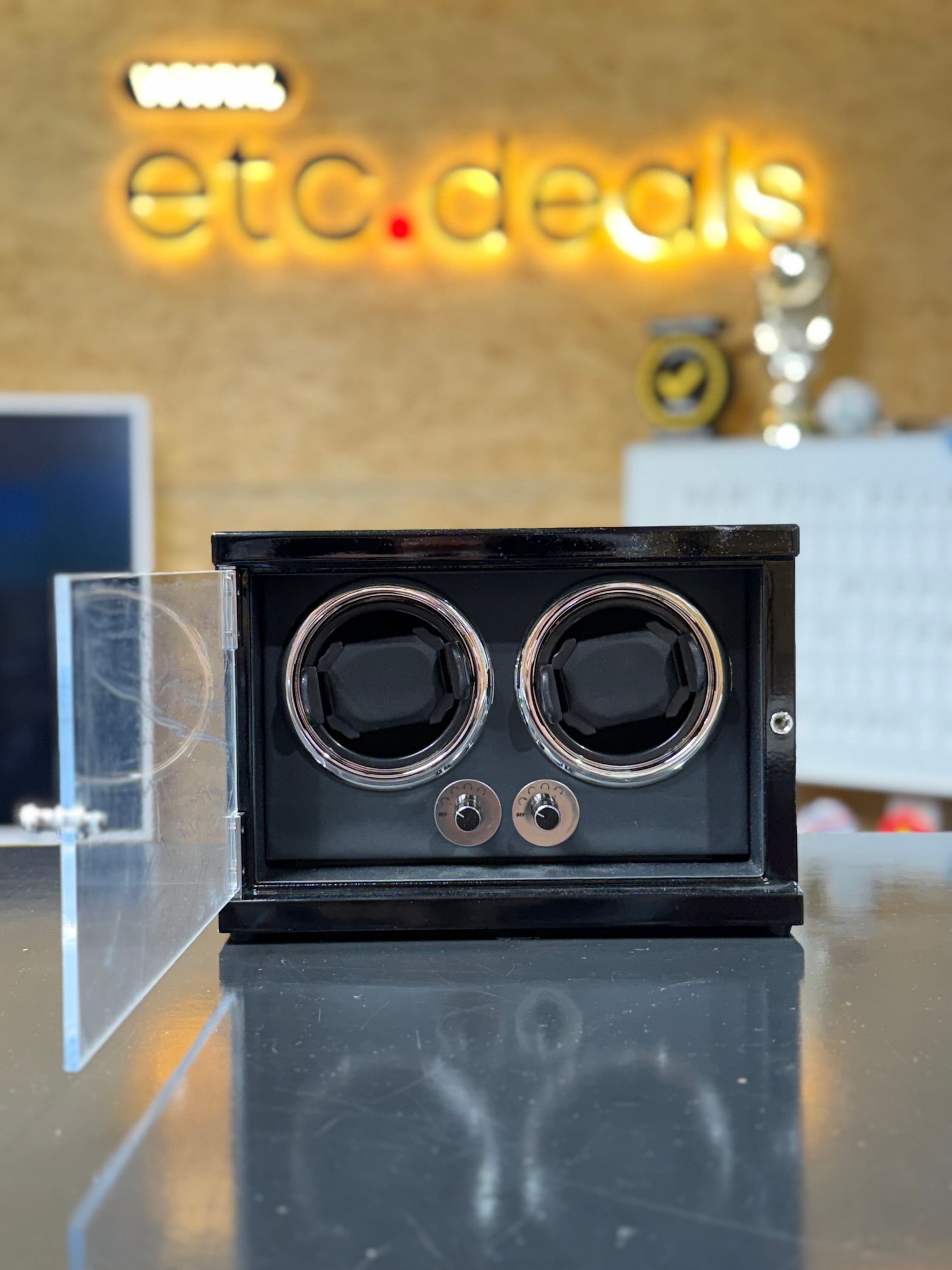 LUXURY AUTOMATIC DOUBLE WATCH WINDER – BLACK DISPLAY CASE