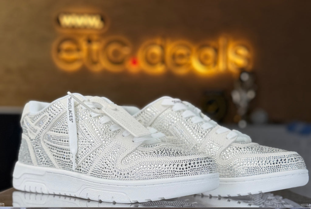 Off-White Out of Office Strass Crystal Sneakers White – Luxury Rhinestone Sneakers – New