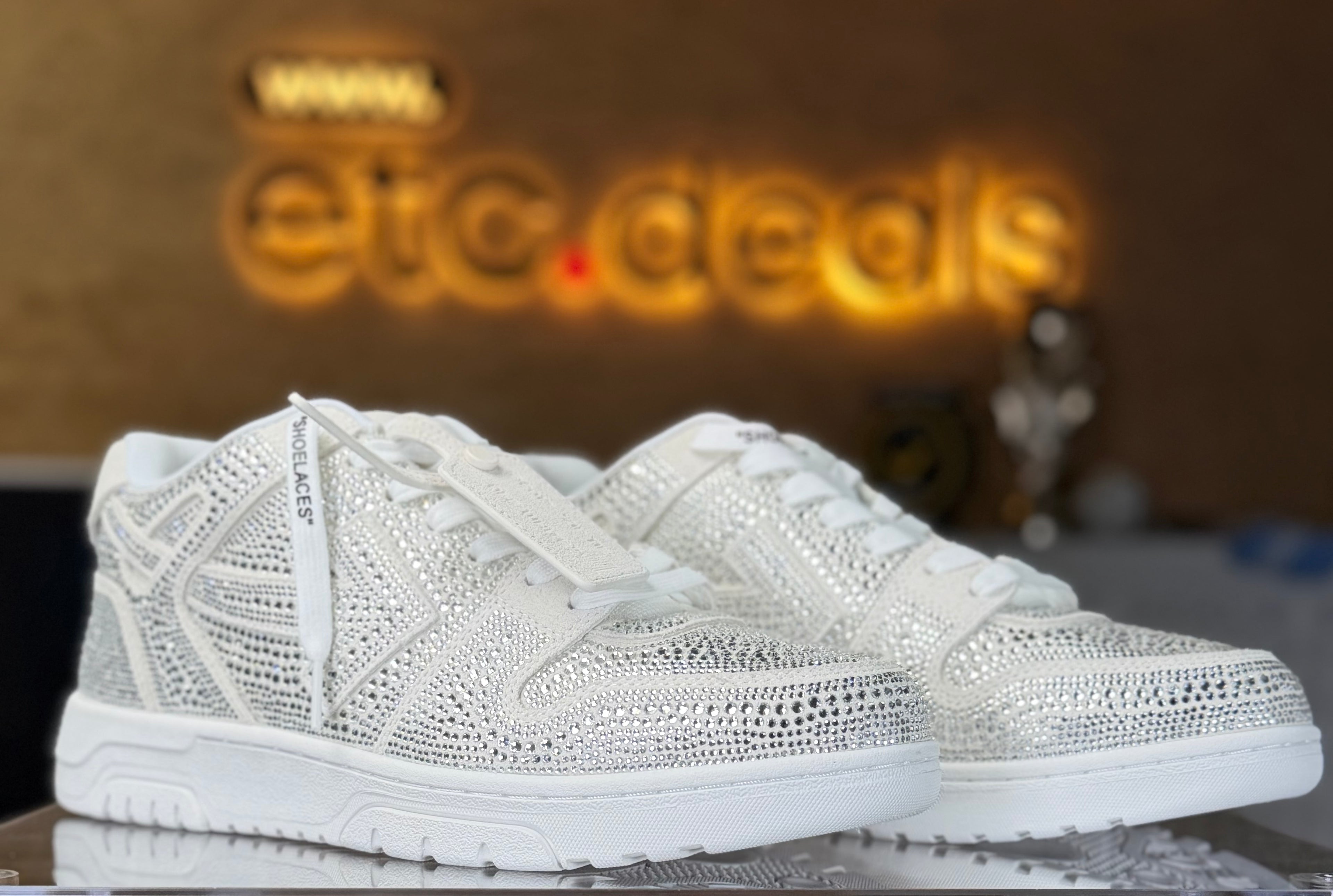 Off-White Out of Office Strass Crystal Sneakers White – Luxury Rhinestone Sneakers – New