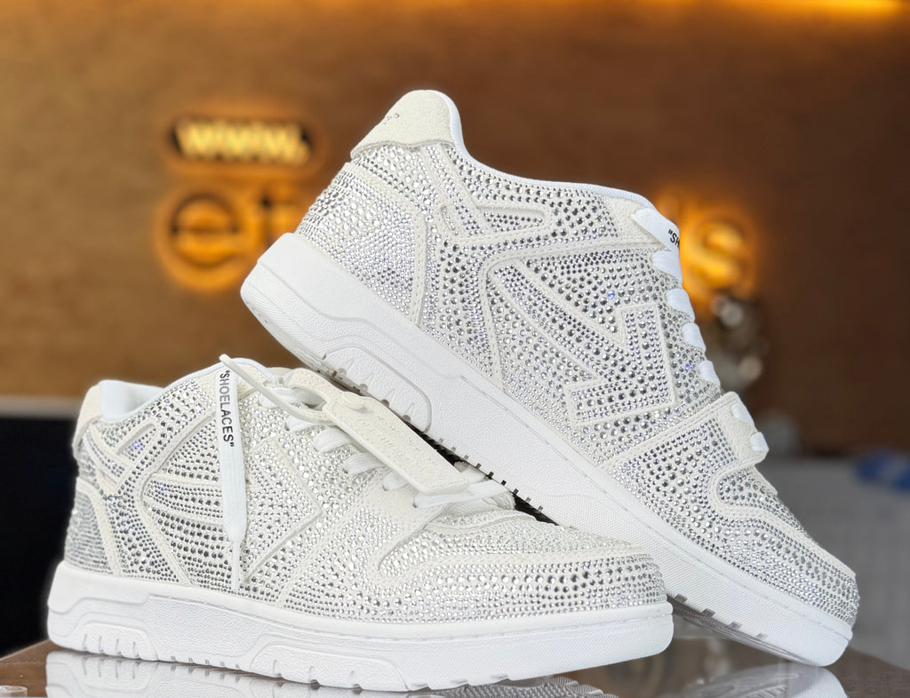Off-White Out of Office Strass Crystal Sneakers White – Luxury Rhinestone Sneakers – New