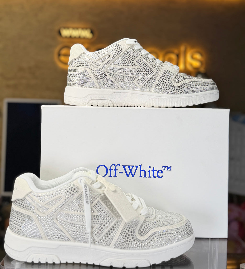 Off-White Out of Office Strass Crystal Sneakers White – Luxury Rhinestone Sneakers – New
