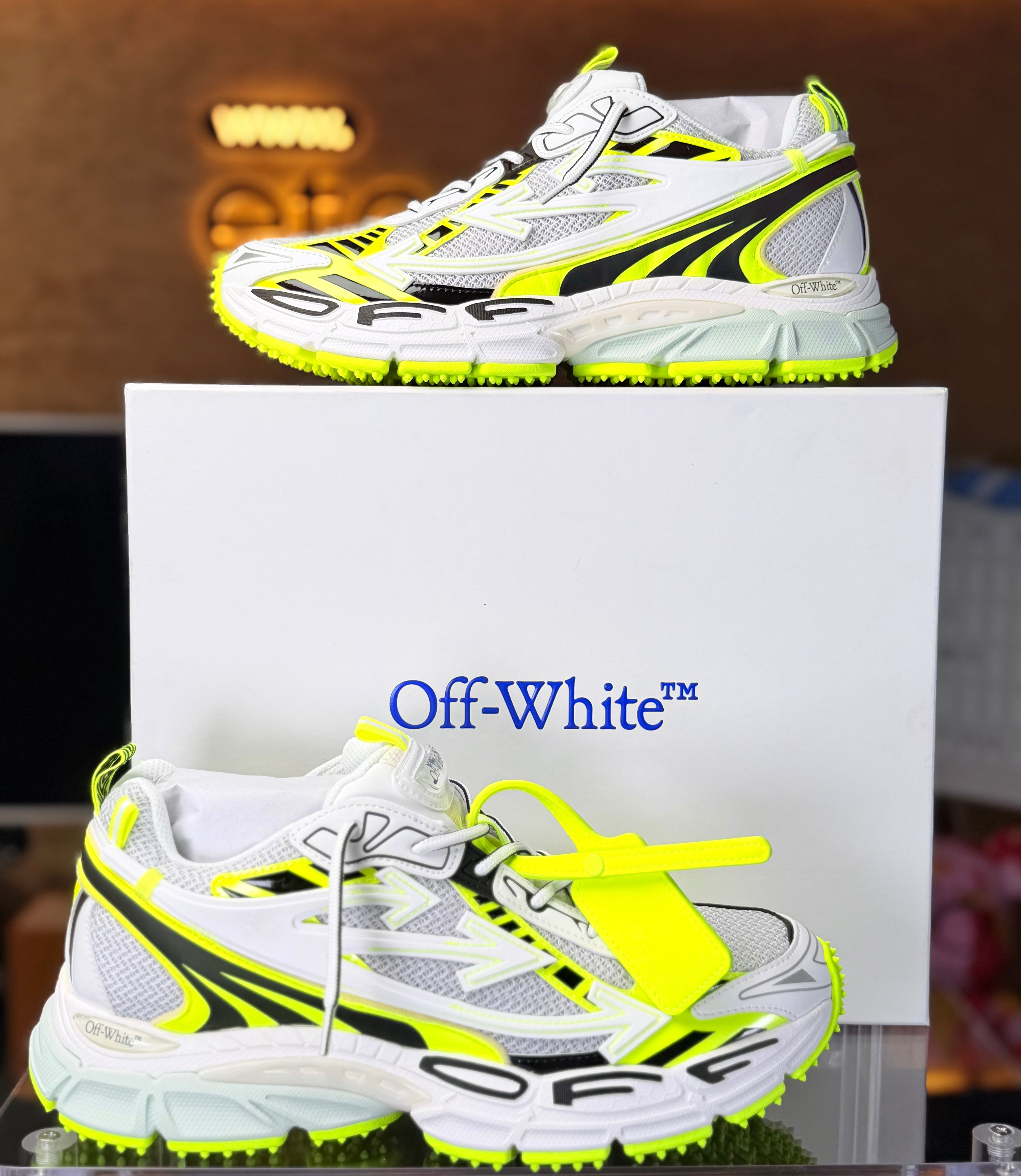 Off-White Be Right Back Sneakers White Neon Yellow Black – Men’s Designer Running Shoes – New