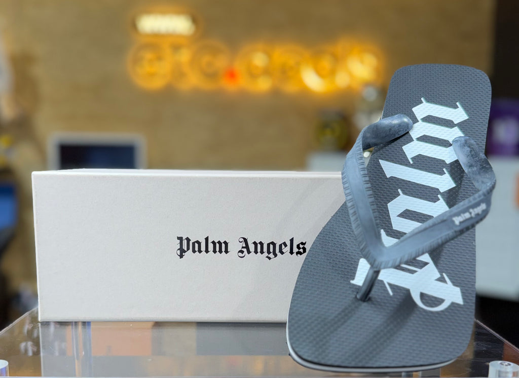 Palm Angels New Rubber Logo Flip Flops Black White – Men’s EU 45 – New with Box